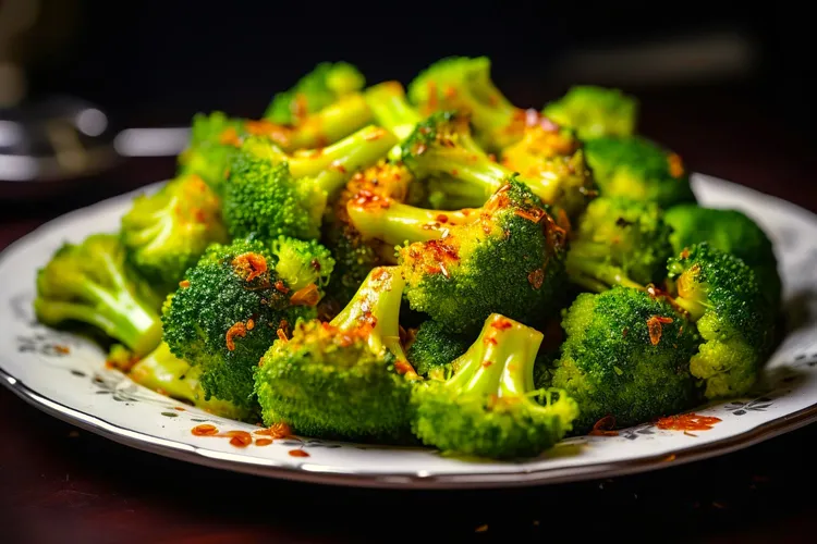 Fried broccoli with red pepper and salt