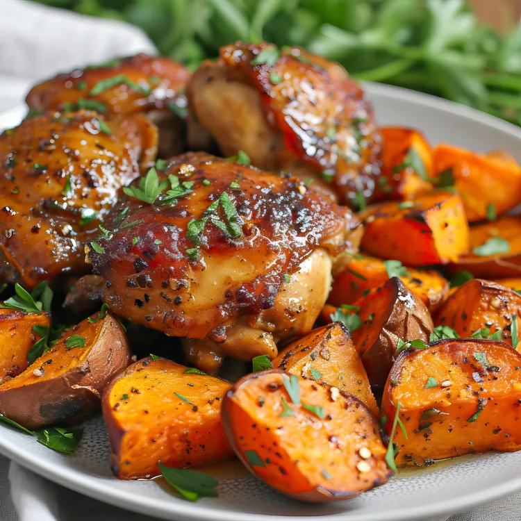 Garlic roast chicken with gremolata sweet potatoes