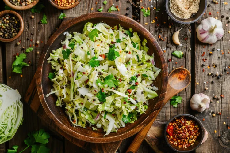 Lebanese white cabbage salad with lemon juice and garlic