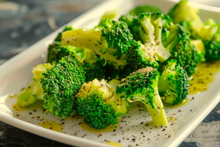 Lemon-steamed broccoli with olive oil and black pepper