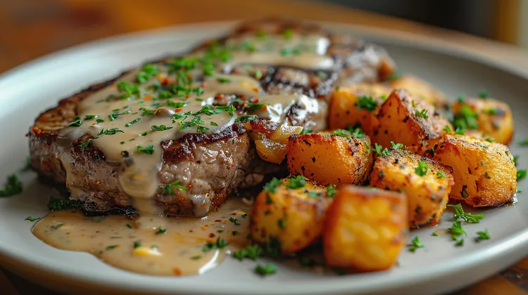 Scotch steak with mustard cream