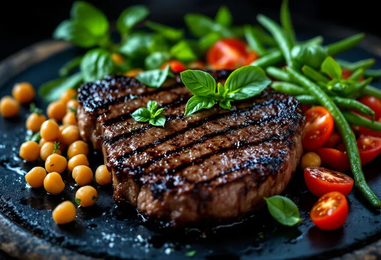 Steak with chickpea salad