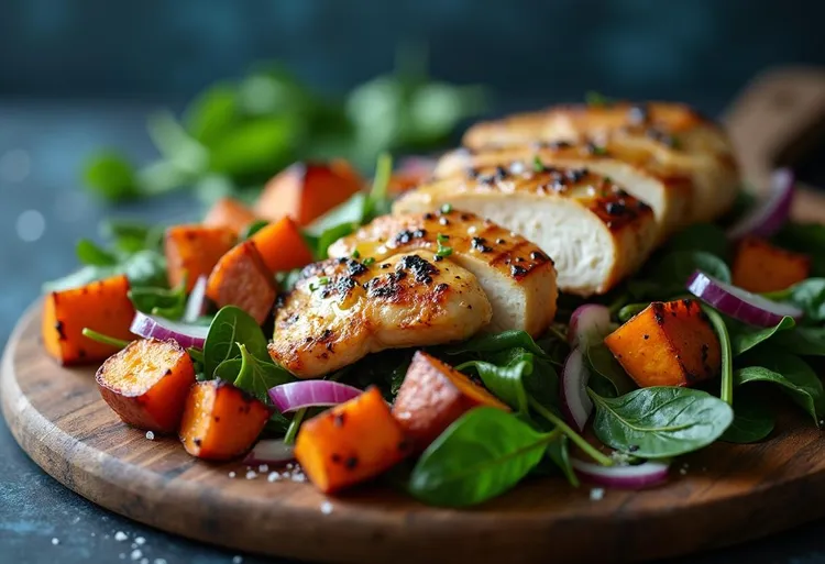 Mustard chicken with cumin sweet potato