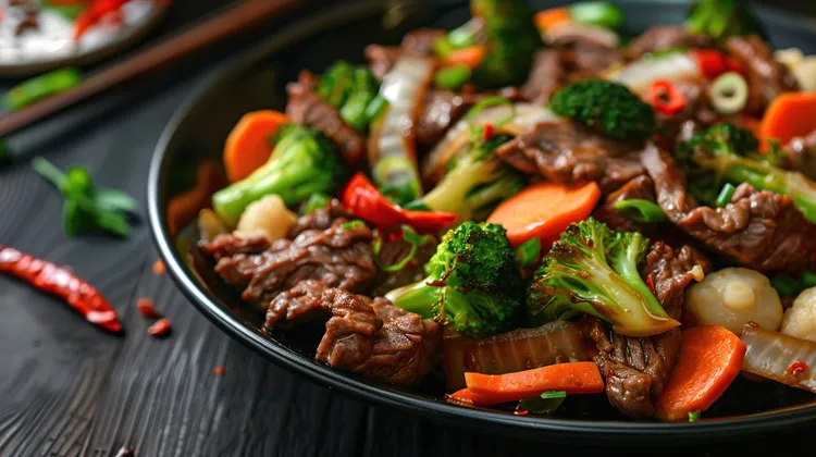 Paleo ground beef stir-fry with coconut oil and fresh herbs