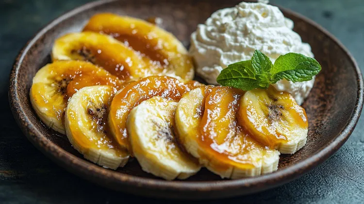 Pan-fried bananas with lime and cardamom cream