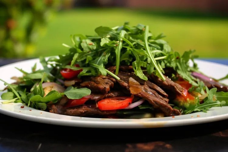 Pan-fried steak with rocket salad