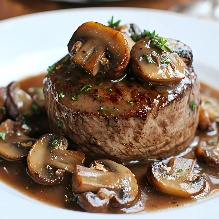 Pan-seared filet mignon with rich mushroom sauce