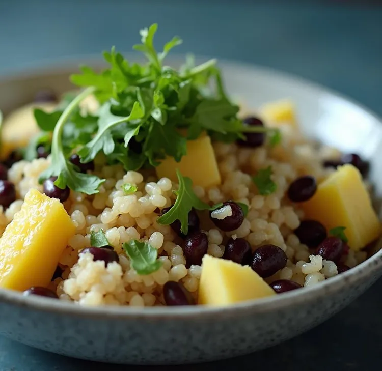 Pineapple, black beans and couscous