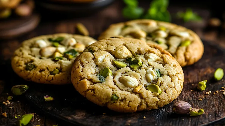 Pistachio white chocolate biscuits