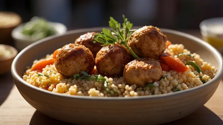 Pork and olive rissoles with lemon couscous