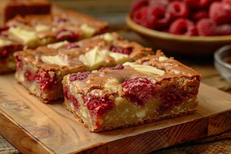 Raspberry and white chocolate blondies
