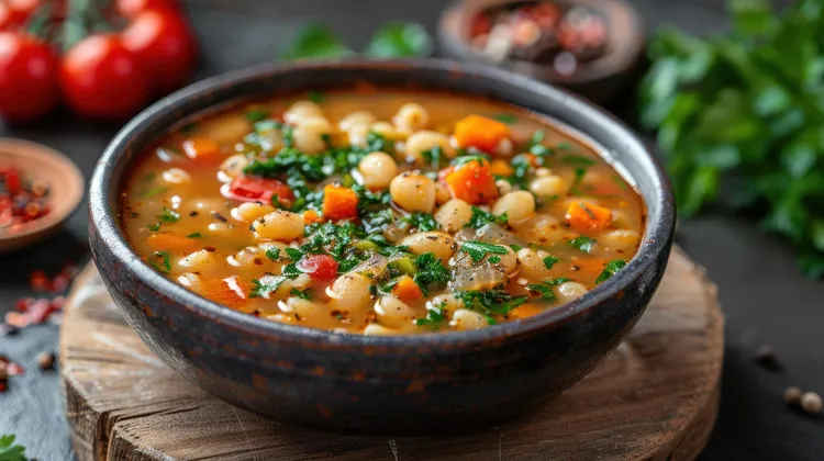 Roast vegetable and chickpea soup