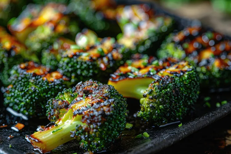 Roasted broccoli with garlic, olive oil and brown sugar