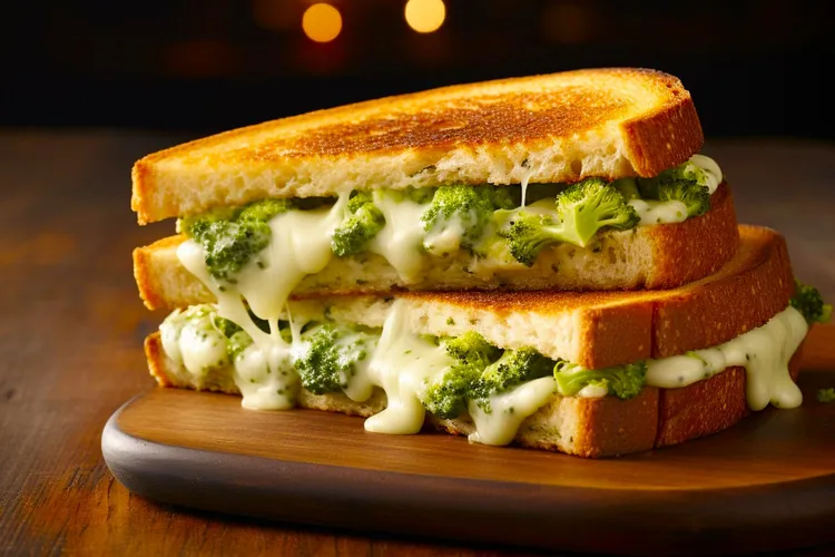 Roasted broccoli and grilled cheddar cheese sandwich