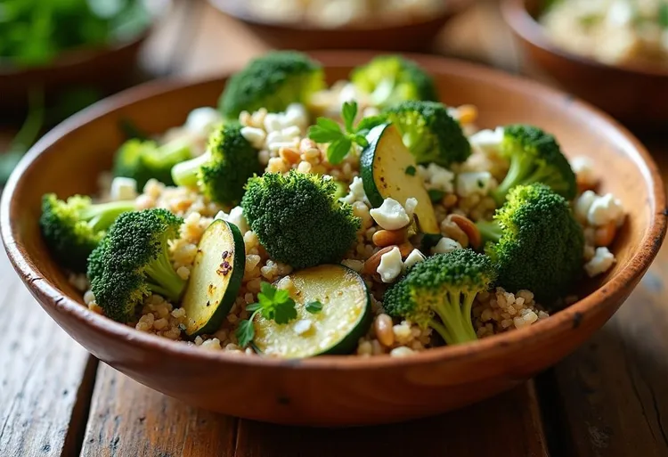 Roasted broccoli salad with brown rice and quinoa