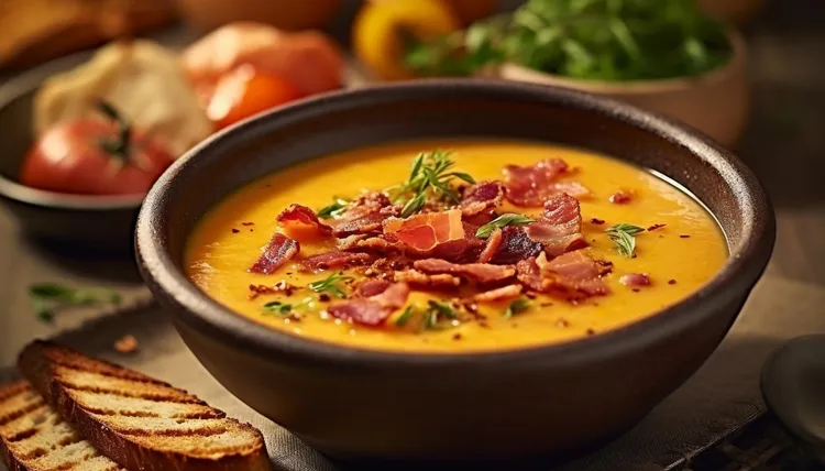 Roasted vegetable & bacon soup