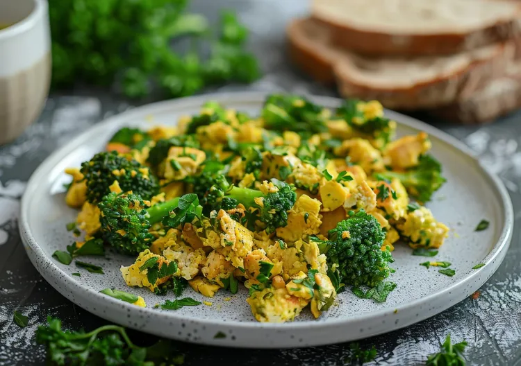 Scrambled eggs and broccoli