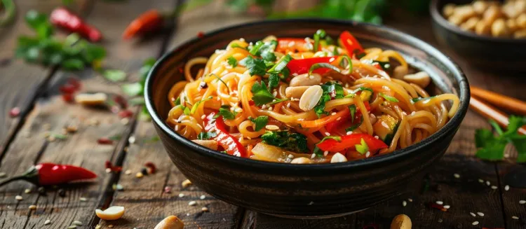 Sesame and peanut noodle bowl