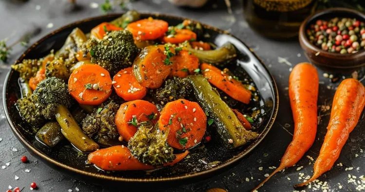 Sesame roasted carrots and broccoli
