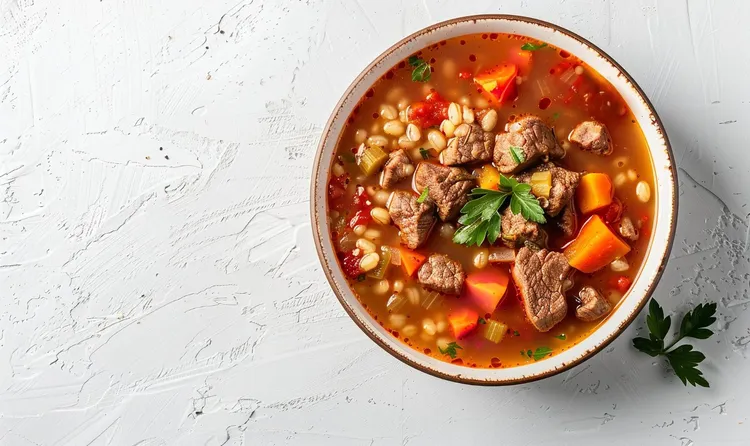 Slow-cooked beef and barley soup