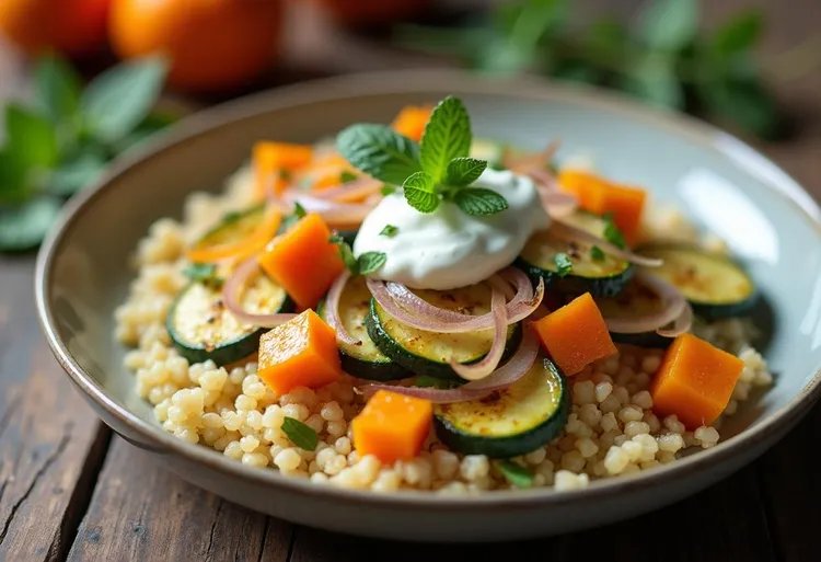 Spiced roasted vegetables with mint yoghurt