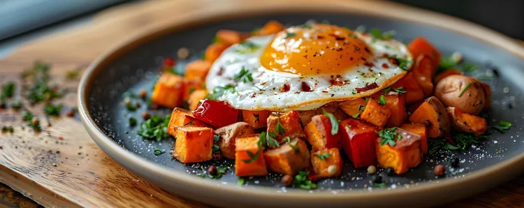Sweet potato hash with fried eggs