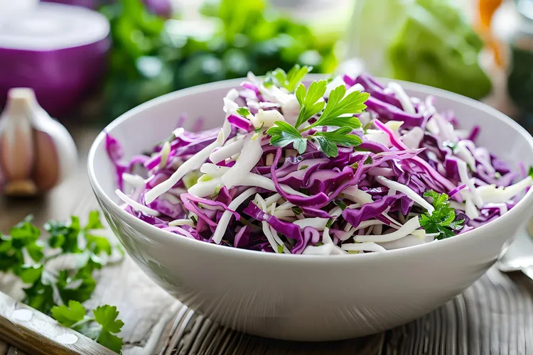 Spiralized apple and cabbage slaw