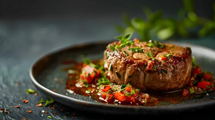 Steak with semi dried tomato and caper butter