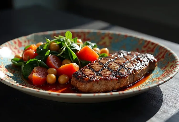 Steak with tomatoes and chickpeas