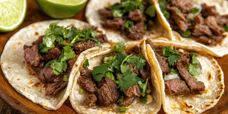 Steak tacos with oregano and onion
