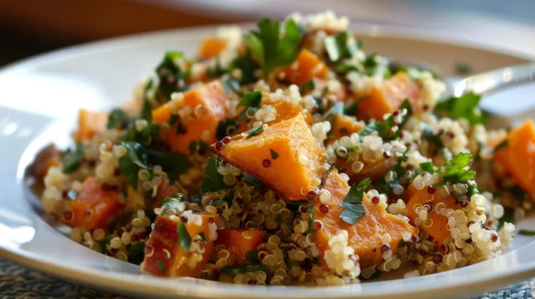 Sweet potato, garlic and quinoa mash