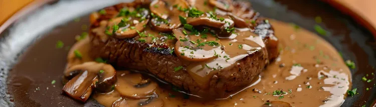 T-bone with creamy mushroom stroganoff