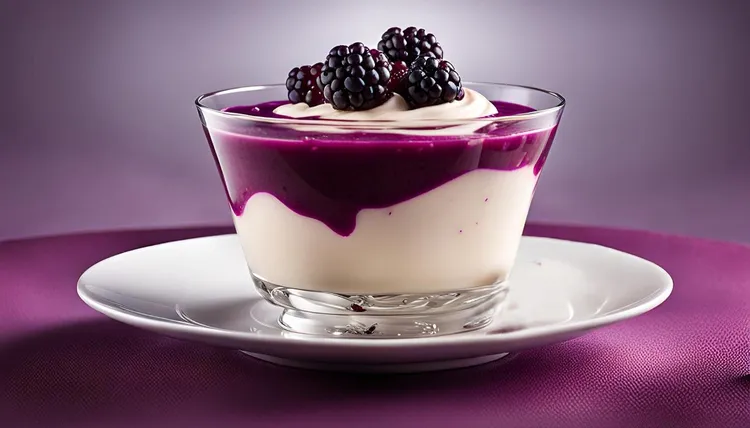 Two-tone white chocolate and blackberry mousse