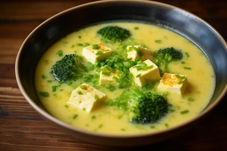 Vegetable miso soup with tofu and broccoli