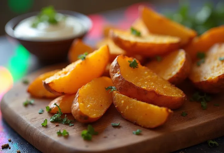 Vegetable wedges with spiced sour cream