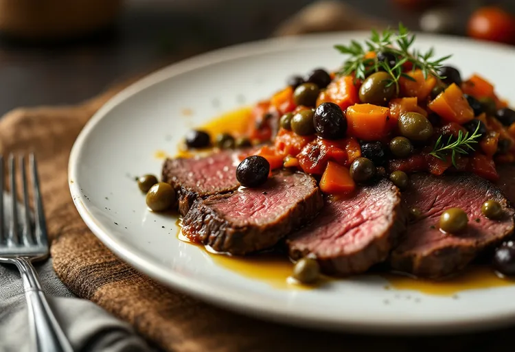 Balsamic-glazed steak with caponata