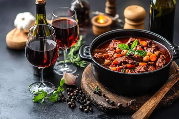 Beef and vegetable casserole with red wine