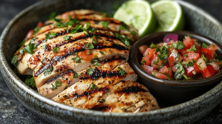 Chargrilled chicken with cucumber and coriander salsa