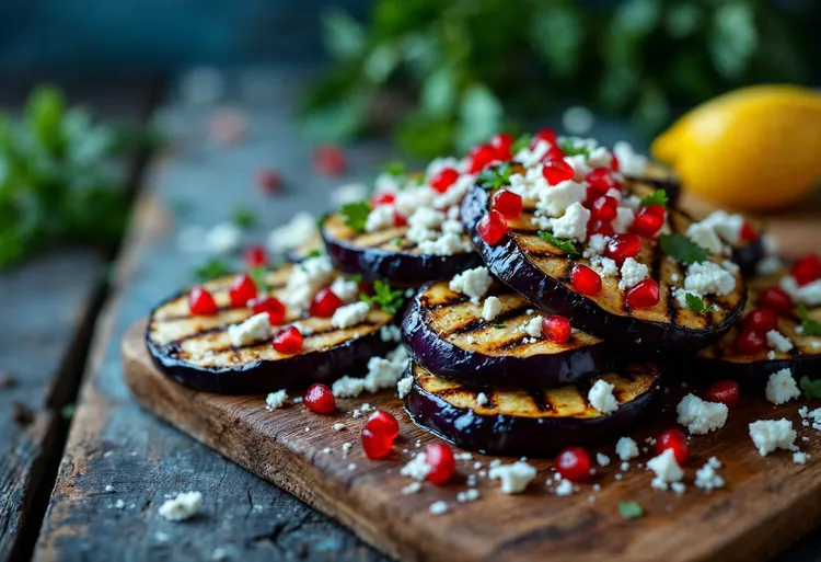 Chargrilled eggplants with feta