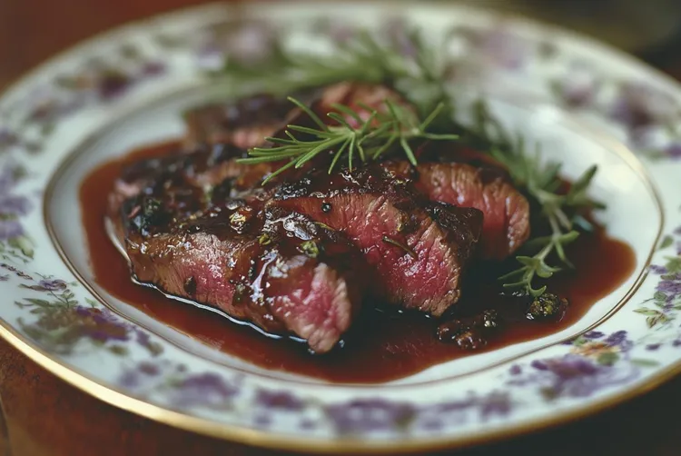 Pan-seared chateaubriand steak with red wine sauce