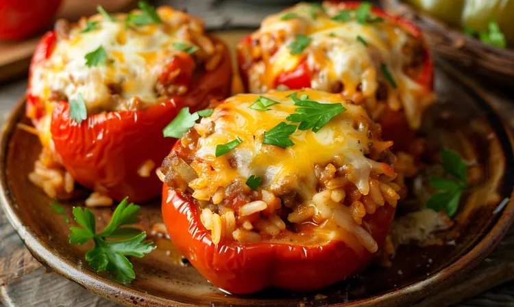 Cheesy risotto-stuffed capsicums