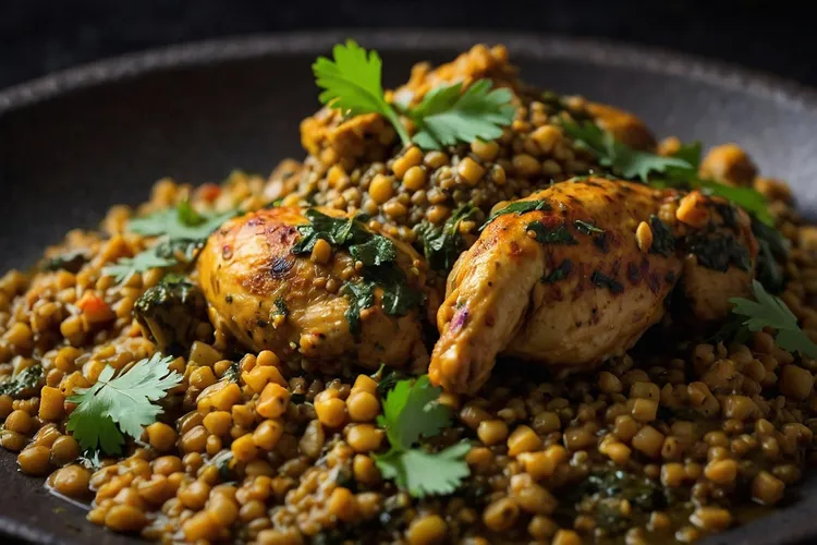 Chermoula chicken on braised lentils