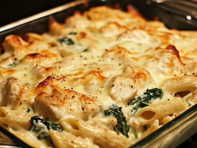 Chicken and spinach pasta bake