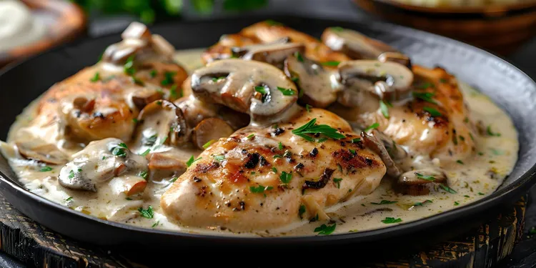 Chicken breasts with mushroom cream sauce