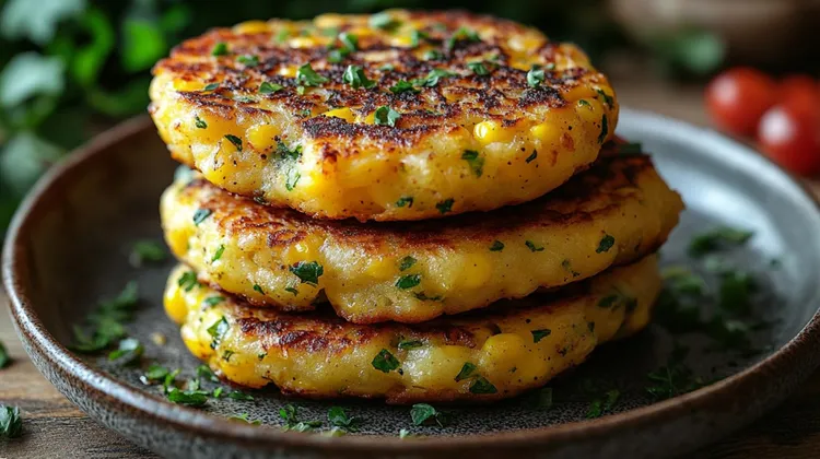 Chicken hash patties with potatoes, corn and spices