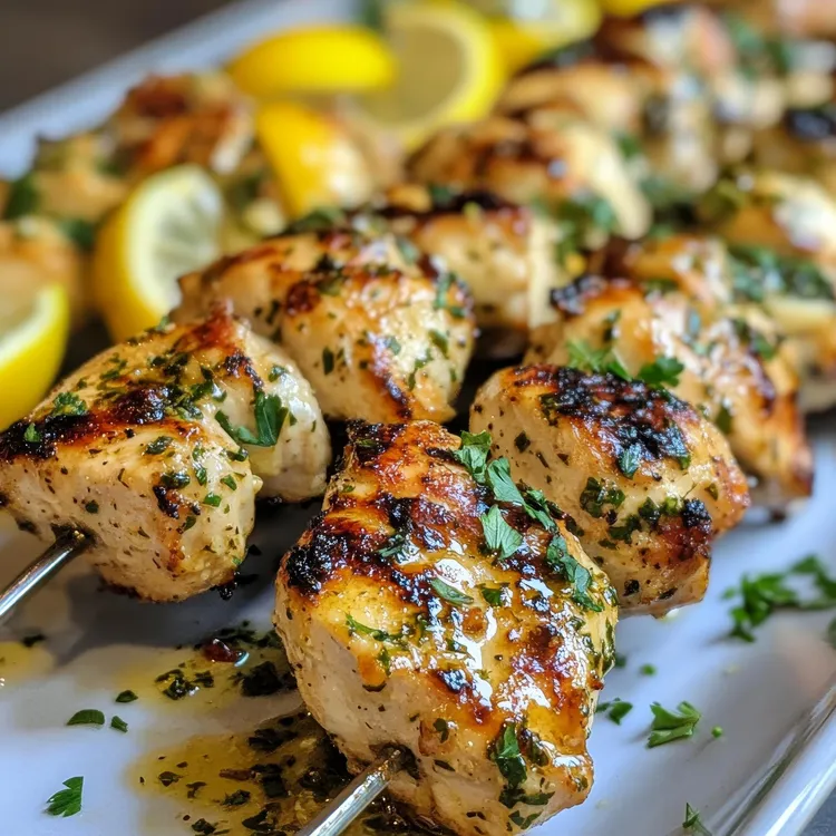 Chicken skewers with celery and preserved lemon salad
