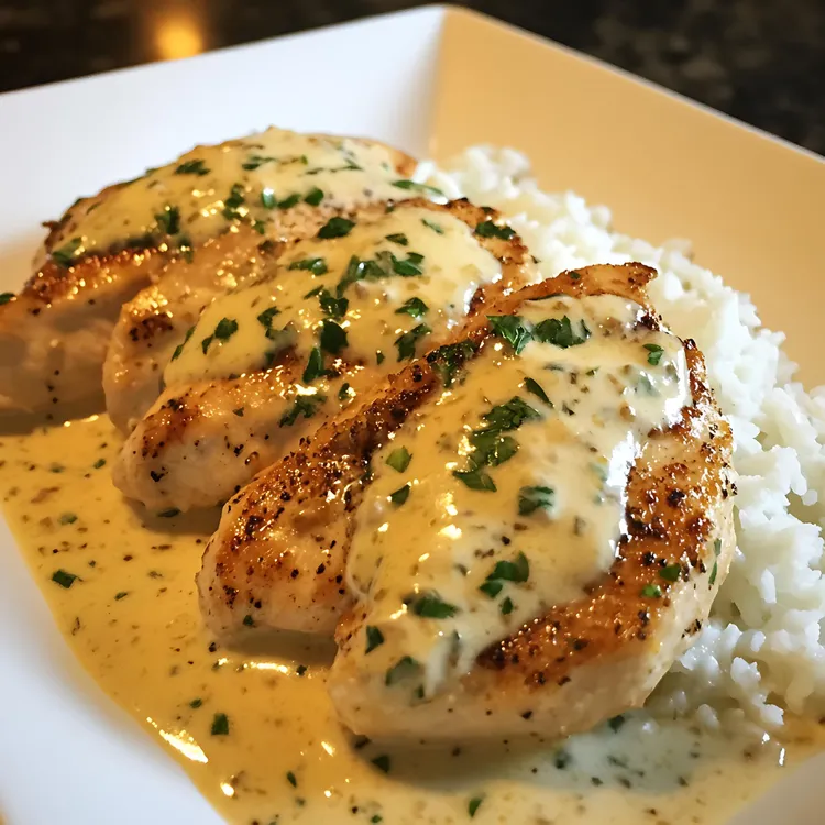 Lemon-yogurt chicken with oregano white sauce and rice