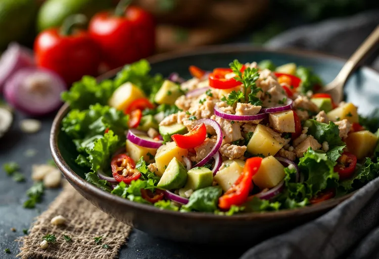 Chilli chicken and avocado salad
