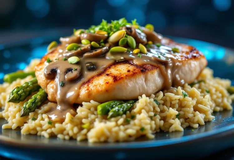 Creamy lemon chicken with asparagus rice