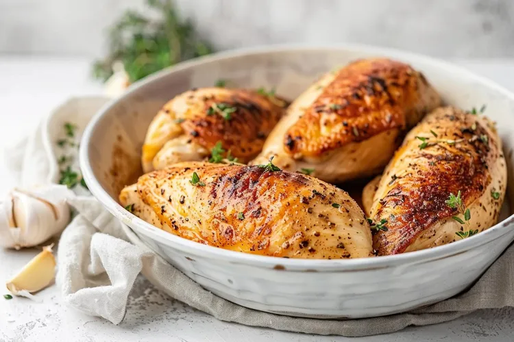 Garlic-infused chicken breasts with olive oil